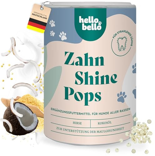 HELLOBELLO kaltgepresste Zahn Shine Pops für Hunde 200g für strahlende Zähne & gegen Mundgeruch - Mit Hirse, Kokosöl & Kokosmehl - Zahnsteinentferner Hund, Hunde Zahnpflege, Hund Zähne Snack