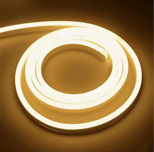 ONSSI Neon LED-Streifen 220V (Warmweiß,4 Meter),12W/m COB-Lichtschlauch mit hoher Helligkeit,jeder Schnitt von 10 cm,IP65 mit Schaltersteckdose und Aufkleber,Neon-LED für den Innen-und Außenbereich