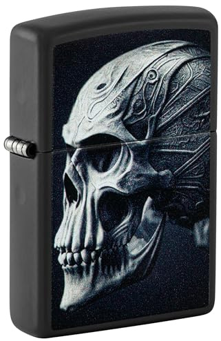 Zippo Sturmfeuerzeug - Cyberpunk Skull, Black Matte, Color Image - Nachfüllbar - Wiederverwendbar - Windfestes Design - Geschenkbox - Made in USA