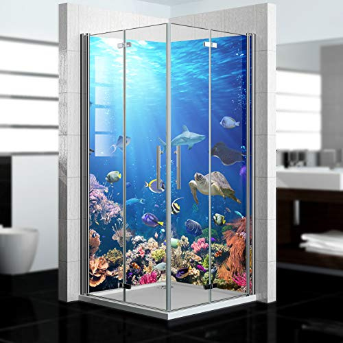 dedeco Pannello posteriore doccia impermeabile con motivo oceano V2, vernice UV lucida, 2 x 100 x 210 cm, come parte posteriore del bagno per la sostituzione delle piastrelle, come parete decorativa,