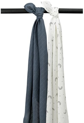 MEYCO Mullwindeln 2er Pack 120x120cm Musselin Stilltuch Moon Indigo | 100 % weiche Baumwolle - Oeko Tex zertifiziert - saugfähig, hautfreundlich & schnelltrocknend