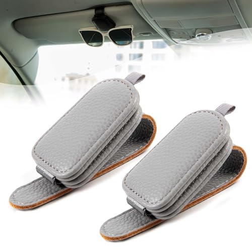 Anfly 2 Stück Sonnenbrillenhalter für Auto Sonnenblende magnetischer Brillenhalter Clip Brillen Aufhänger Halterung grau