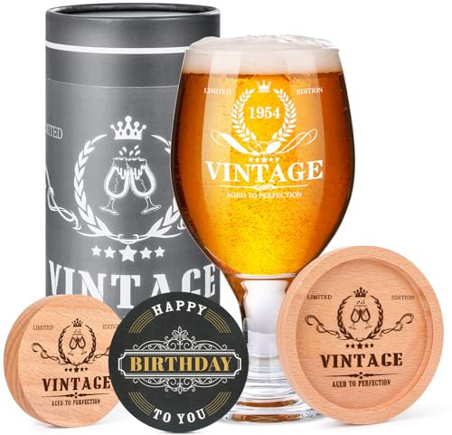 70th Birthday Beer Gifts for Men | 1955 Custom Beer Glasses | Presents for Dad, Boyfriend, Uncle, Grandad, Husband, Brother