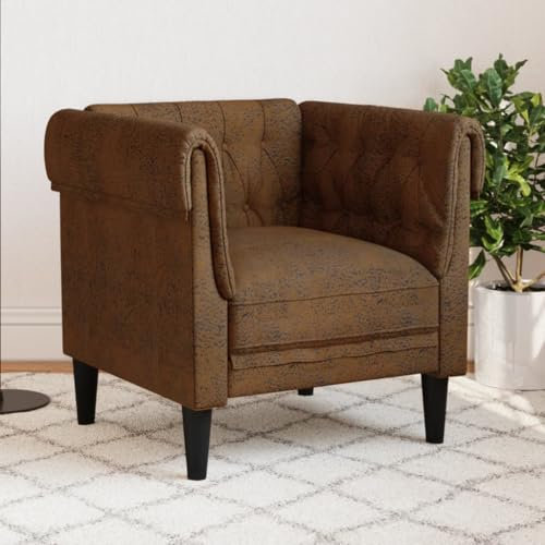 Homgoday Chesterfield-Sessel braun aus Stoff für Lounge- oder Gartenmöbel