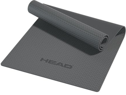 HEAD - Tappetino Yoga Pilates Fitness in materiale TPE. Dimensioni Extra-Large 183 x 80 cm per una maggiore comodità. Spessore 6 mm. Peso 1,2 kg (Grigio)