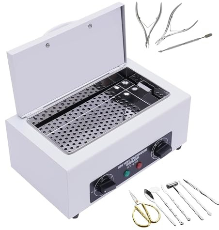 300W Heißluftsterilisator Desinfektion 220℃ Sterilisationsgerät Hochtemperatur Sterilisator Desinfektionsschrank für Nagelwerkzeuge, Schönheitssalon, Timer 1-60 Minuten (Weiß, ohne Griff)
