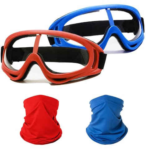 AMSNINK Schutzbrille Kinder - Sicherheitsbrille für Chemie Schule, Arbeitsschutzbrille mit Klarer Sicht, Schießbrille für Outdoor-Aktivitäten, Staub- und Windschutz, mit 2x Atmungsaktive Bandana Maske