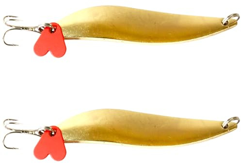 PRO FILSTAR Asymmetrisch Forellen Spoon Gold Set 2Stk 8,5cm Drillingshaken | Forellenköder - Blinker Forelle & Raubfisch Angeln Köder Set - Wels & Hecht Fischköder - Kunstköder – Wobbler