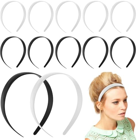 JINGIHE 30 diademas de plástico anchas, para manualidades, sin dientes, antideslizantes, para mujeres, hombres, niñas, niños, adultos (negro + blanco, 25 mm)