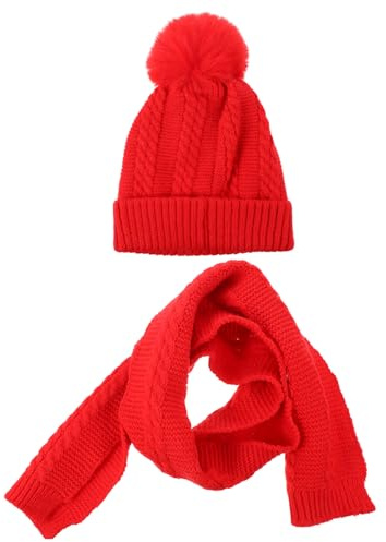 WRITWAA Conjunto De Gorro Y Bufanda De Lana Rojo Para NiñOs Con Gorro Talla ÚNica Y Bufanda De Gran TamañO Ideal Para Mantener Calor En Invierno