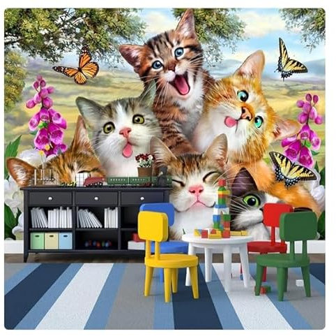 vsdhlsidgl Benutzerdefinierte Wandtuch 3D Cartoon Niedliche Katze Tier Tapete Wandbild Kinderzimmer Hintergrund Wandverkleidung Umweltfreundliches Dekor*400cmx280cm(157,4x110,2inch)