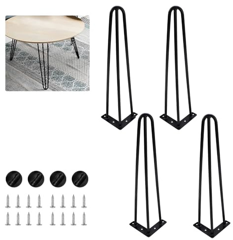 Möbelfüße 4 Stück, 40cm 3 Streben Hairpin Legs Metall Schwarz Tischbeine | Haarnadel Tischbeine mit Bodenschoner und Schrauben | DIY Füße für Nachttisch, Beistelltisch, Couchtisch, Hocker