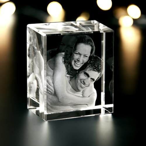 contento 3D Kristallfoto | Dein Lieblingsmotiv in Kristall-Glas graviert| 2 Personen/Tiere | personalisierte Gravur für jeden Anlass, personalisiert mit Foto | Größe XS hoch