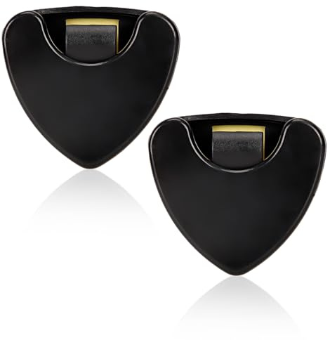 Guitar Pick Holder, 2Pcs Guitar Pick Box Metal Guitar Pick Holder Case Guitar Accessories Hollow Out Design with Internal Elastic Device Easy Remove Paddle Hold up to 3-6 Plectrums Same Time Black
