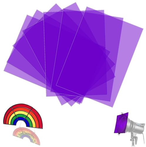 SWTYExt 7 stycken folie värmebeständig för lampor lila lampfolie 29,7 x 21 cm färgfolier gel färgfilter A4 transparent färgkorrigering för fotolampa strålkastare grafie studio strobe blixt LED
