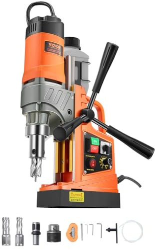 VEVOR Magnetbohrmaschine Kernbohrmaschine 40 mm Bohrdurchmesser, 12500 N tragbare elektrische Magnetbohrmaschine mit 2 Kernbohrern, variabler Geschwindigkeit, Bohrmaschine für Metalloberflächen