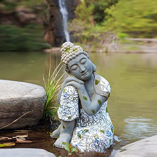 Pevfeciy Garten Schlafender Buddha Figur Buddha deko Buddha Figur groß Zen-Dekorationen Vintage-Design im Used-Look, handgeschnitzt Magnesiumoxid ist sturzhemmend,Höhe 47,5 cm,Grau