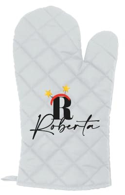 Guanto da Forno Natalizio Pranzo di Natale Guantone Cucina Imbottito Rosso con Decorazione idea regalo Natale decorazioni natalizie addobbi tavola nonna mamma personalizzato con iniziale e stelline