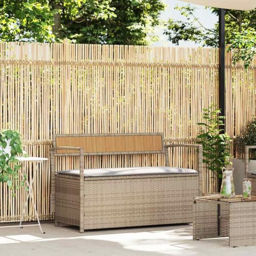 IKAYAA Gartenbank Rattan mit Stauraum, Rattanbank für 2-Sitzer, Balkonbank Kleiner Balkon, Balkonbank mit abnehmbarem Innensack, Sitzbank für Garten, Balkon, TerrasseBeige und Hellgrau