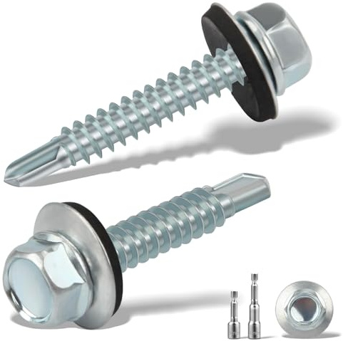 sturiz 140 tornillos autoperforantes de 4,8 x 35 mm para tornillos de techo de metal con arandelas de goma, tornillo autorroscante de cabeza hexagonal y 2 fijaciones de techo corrugado de zinc M8 Tech