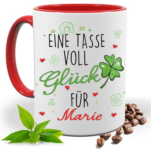 Eine Tasse voll Glück Personalisiert mit Namen| Geschenk Idee| Kaffee Tee Bürotasse | Fototasse, Motivtasse | Kaffeetasse, Teetasse |Keramik (Rot)