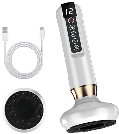 ZHVoyage Massaggiatore Anticellulite,Massaggiatore Elettrico, Massaggio Corpo Intero, Gua Sha, Coppettazione, Anticellulite,12 gradi di aspirazione, 12 gradi di riscaldamento (Bianco)