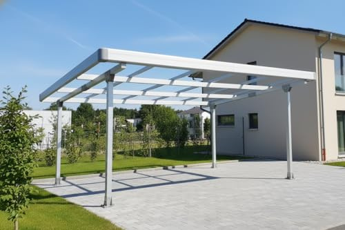 Doppelcarport Carport Gestell für 2 Autos mit Dachverkleidung & Regenrinne, Silber