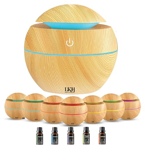 LKH Essential Oil Diffuser & Humidifier 130ML - Aromatherapy Diffuser with 5 Oils - USB Powered LED Mood Light - Humidifier for Home & Diffusers for Office, Bedroom - Easy to Fill & Clean