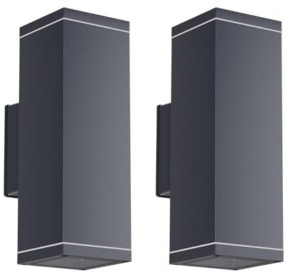 Klighten 2 Stück Wandleuchten GU10 Außen/Innen, IP65 Up and Down Leuchten Aussen, Aluminium Aussenleuchte Außenlampe, Wandlampe für Eingang Terrasse, 26 x 13 cm, ohne Leuchtmittel, Anthrazit