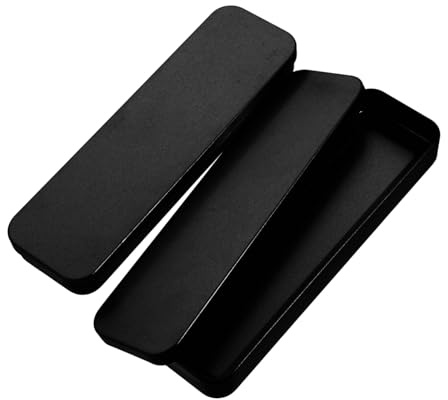 FUNNETOYU 2pcs Metal Pen Box Portable Rectangular Tinplate Stationery Organizer with Lid Design Stylish Sleek Black Pencil Case for Students School on The Go