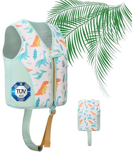 Gilet de Natation Aide à la flottabilité pour Enfants 3 à 6 Ans, UPF 50+，Motif Dinosaure, Fermeture Éclair Sécurisée et Ceinture Ajustable, Matière de Haute qualité sans Chimiques nocifs