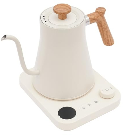 Gooseneck Electric Tea Kettle with Pour Over Pot with LED & Precise 1°F Temp Control,Keep Warm, Hot Water Kettle for Home/Office 304 Stainless Steel (White)