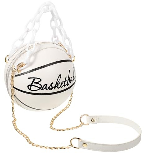 MUCKLILY Borsa Palla da Basket in Pu Bianco Grande Capacità, Tracolla Comoda e Design Cerniera, per Ragazze e Diverse Occasioni di Lavoro