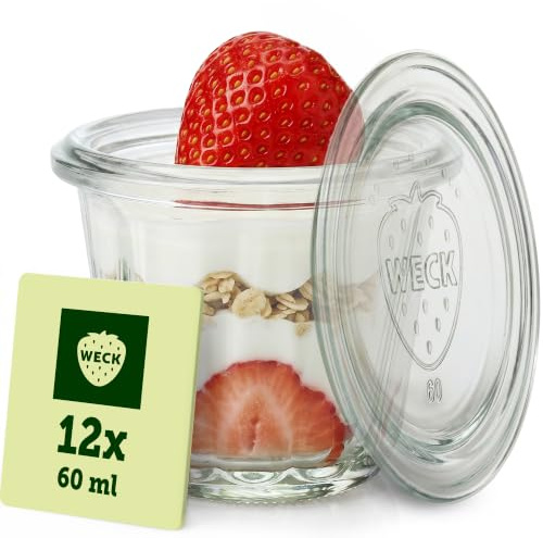 Weck Gläser 60ml – 12er Set mit Deckeln – Gugelhupfform – robuste Dessertgläser, Einkoch- & Einmachgläser – klein – Weckglas ideal für Nachtisch, Pudding und kleine Kuchen