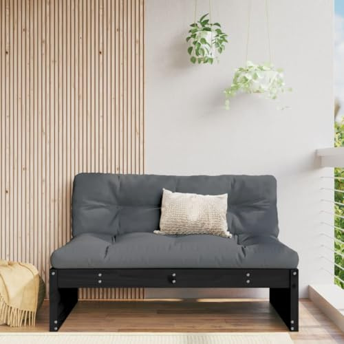 Mandloder Garten-Mittelsofa Schwarz, 120x80 cm Massives Kiefernholz, Modulares Loungesofa für Outdoor & Terrasse, Robustes Balkonmöbel Set Element