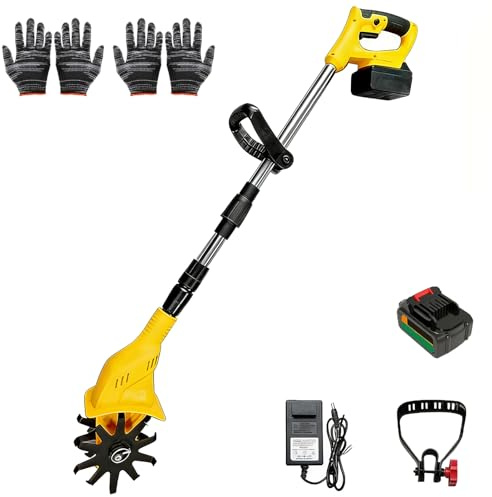 Rotavator De Jardín Eléctrico De 1380 W, Cultivador Eléctrico Inalámbrico con 2 * Baterías, Cultivador De Suelo Inalámbrico De Diseño Extensible Y Plegable para Jardinería, Césped, Invernad 1 Battery