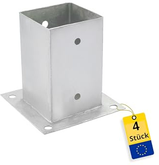 GRUNDLINE - 4er Set Aufschraubhülse 140x140 - Bodenhülsen für Holzpfosten - Pfostenträger aufschrauben - Bodenhülse mit Ankerplatte - Anker - Pfostenschuh feuerverzinkt - Stützenfuß - Holzverbinder