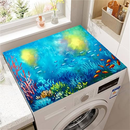 Hearda Housse Machine a Laver Dessin Animé Océan,Dessus Tapis Lave Linge Antidérapant,Housse de Protection pour Machine à Laver Top,Tapis de Protection pour Dessus Sèche-Linge (Océan,30x40cm)