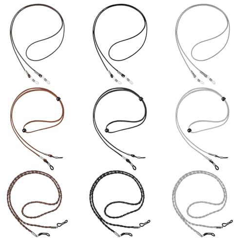 RAHHLIZS 9 Stück Brillenband Herren Damen aus Leder, Universal Einstellbarer Brillenkette Damen, Brillenbänder Geflochtene für Brille Sonnenbrillen Lesebrillen, Sport Lesen Im Alltag