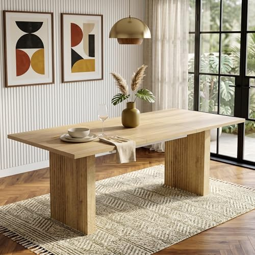 FammyLoft Ausziehbarer Esstisch 140-200cm, Küchentisch Rechteckige mit 3cm Verdickte Tischplatte, Dining Table für 6–8 Personen, Klappbarer Esszimmertisch für Esszimmer/Kitchen, Eiche