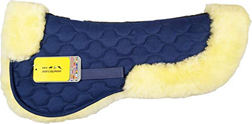 HKM Echt-Lammfell-Sattelkissen, per Sella e Briglia. Unisex-Adulto, Navy/Naturale, Taglia Unica