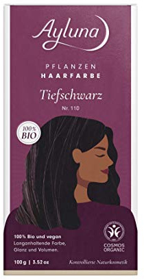 Ayluna Pflanzenhaarfarbe TIEFSCHWARZ 110– vegane Henna-Haarfarbe, 100% Bio, für intensive Grauhaarabdeckung & natürlichen Glanz,100 g