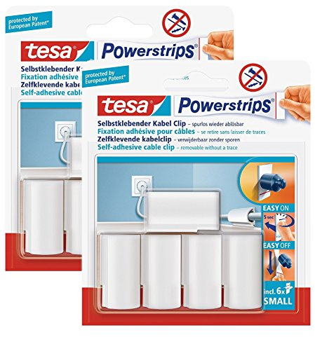 Großpackung tesa Powerstrips® Kabel-Clip, selbstklebend, spurlos wieder ablösbar, weiß (2 Packung (10 Clips), A)