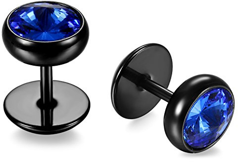 JewelryWe Schmuck Herren Damen Ohrstecker, Glänzend Glas Diamant Runde Kreis Ohrringe, 8mm, Edelstahl, Schwarz/Blau/Weiß