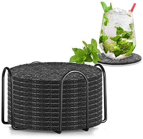 COM-FOUR® 12x sottobicchieri in feltro - protezioni per tavolo rotonde con supporto in metallo - tappetino protettivo per pentole, bicchieri - sottobicchieri in feltro (Ø 10 cm - rotondo + supporto)