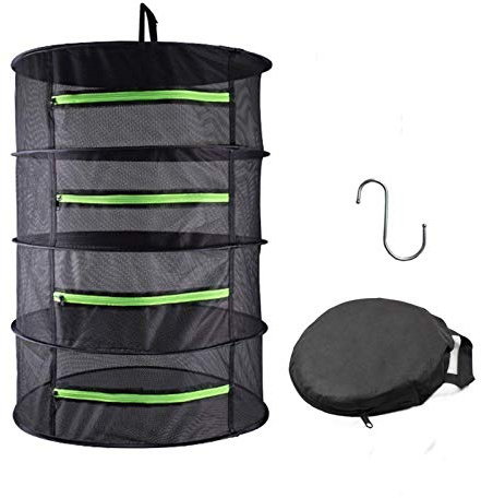 HYDGOOHO Drying Rack Net Dryer 4 Layer 2ft Black W/Green Zippers Hydroponics Drying Rack Herbs for Plant Bud Seed,Plant Racks for Weed,Mesh Hanging Plant Dry,Herb Dry,for Garden Outdoor Bud Tea