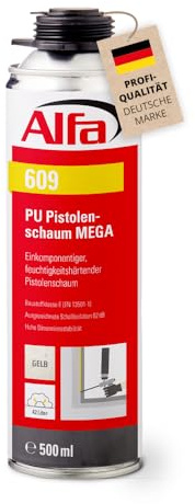 4x Alfa PU Pistolenschaum (1K) 500 ml Betongrau- B2 Montageschaum (2 l) | Profi-Qualität - Einkomponentiger Bauschauem mit 59 dB Schallisolation - wasserfest & für RAL-Fenstermontage geeignet