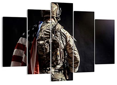 Mehrteilige Bilder auf Leinwand 150x100cm Leinwandbild Soldat Armee Groß XXL Wanddeko Bild Schlafzimmer Set 5 teilige Wandbilder Dekoration Wohnzimmer Decor Canvas Wand Kunstdruck Art EA150x100-4064