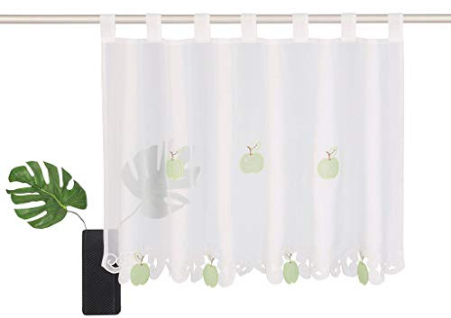 SIMPVALE Küchengardine, kurz, süßer Stil, mit Obststickerei, Café-Vorhänge, grün, Height 45cm x Width 120cm