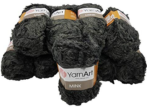 Yarnart Mink 10 x 50 gramm Plüschgarn, Fransengarn, 500 gramm Paket Wolle (Dunkelgrau 343)